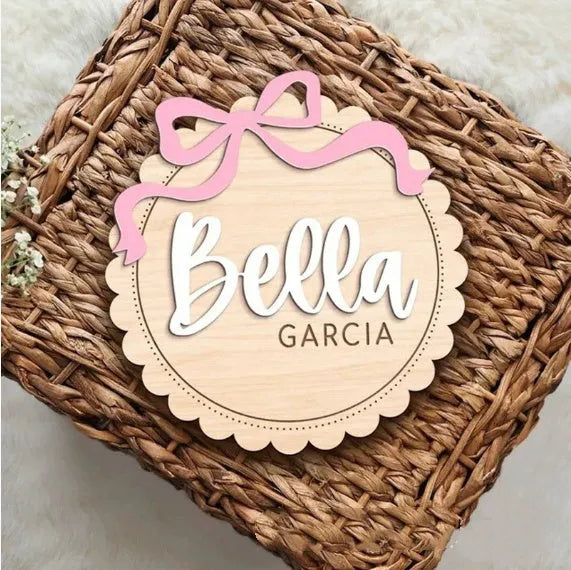 Square wooden ornament with custom name text for baby room or party decoration