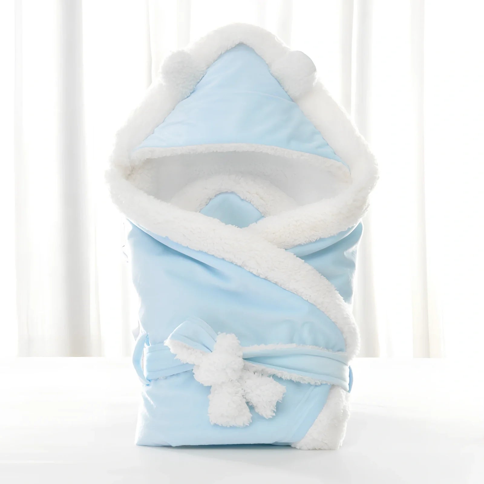 Velvet swaddling blanket 88x88cm in blue wrapping newborn baby for winter warmth, plain fabric set option available