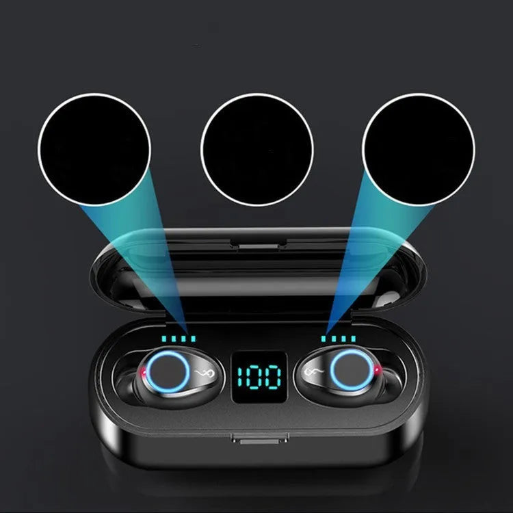 Wireless Bluetooth headset with LED breathing light, in-ear design, black body, Bluetooth 5.0