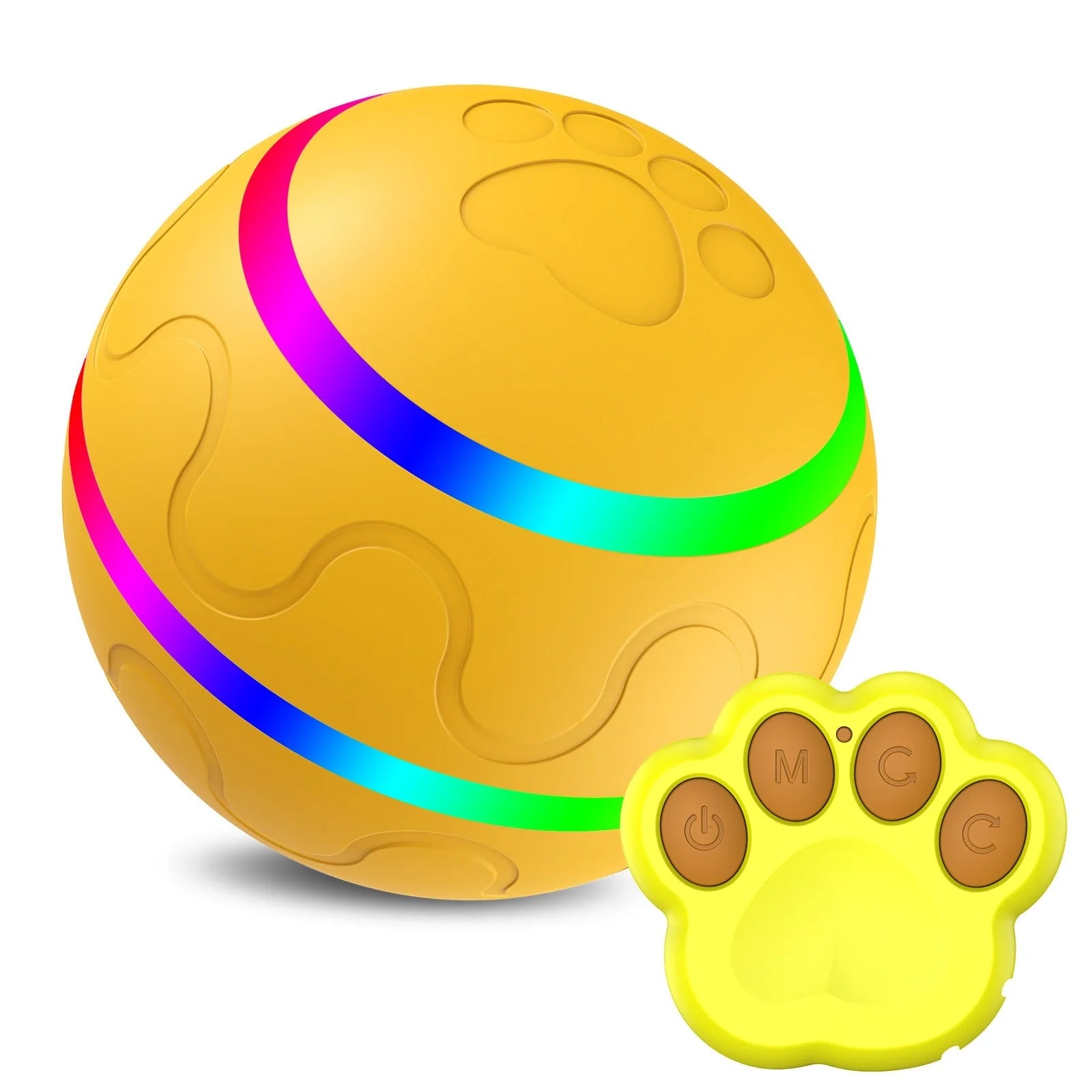 Intelligent Wicked Ball Toy for Cats with automatic rotation and USB charging in orange, yellow, and pink