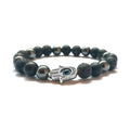 Handmade beaded bracelet with 8mm stone beads in silver blue white black, alloy electroplating finish