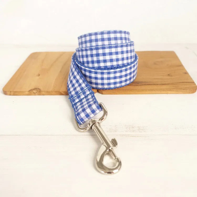 Blue polyester dog leash with adjustable buckle, available in multiple sizes for pets