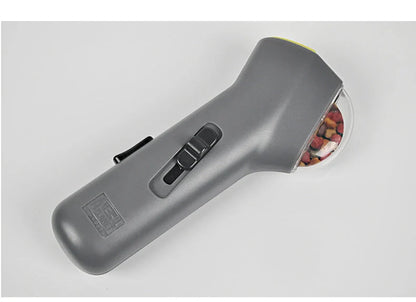 Dog Training Snack Launcher in grey, dimensions 18cm x 7.5cm x 3.5cm