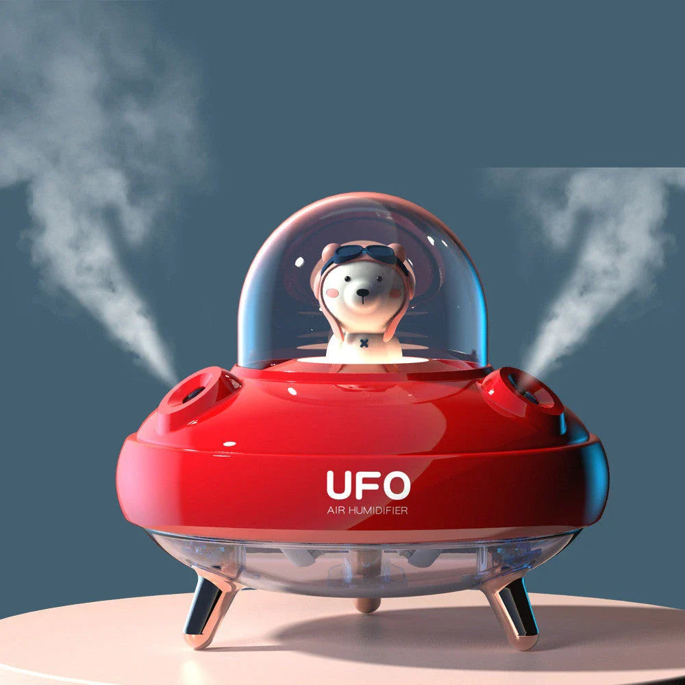 Wireless UFO-shaped air humidifier with dual nozzles and cute cartoon bear design, perfect for adding moisture and style to any Kiwi home