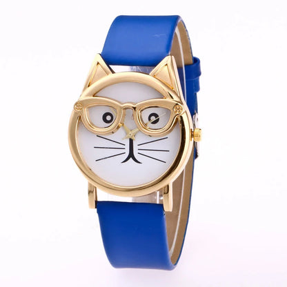 Cat face cartoon children's watch with quartz movement and colourful strap options