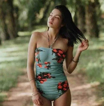 Women's crochet bandage monokini swimsuit with cut-out sections and adjustable tie closures