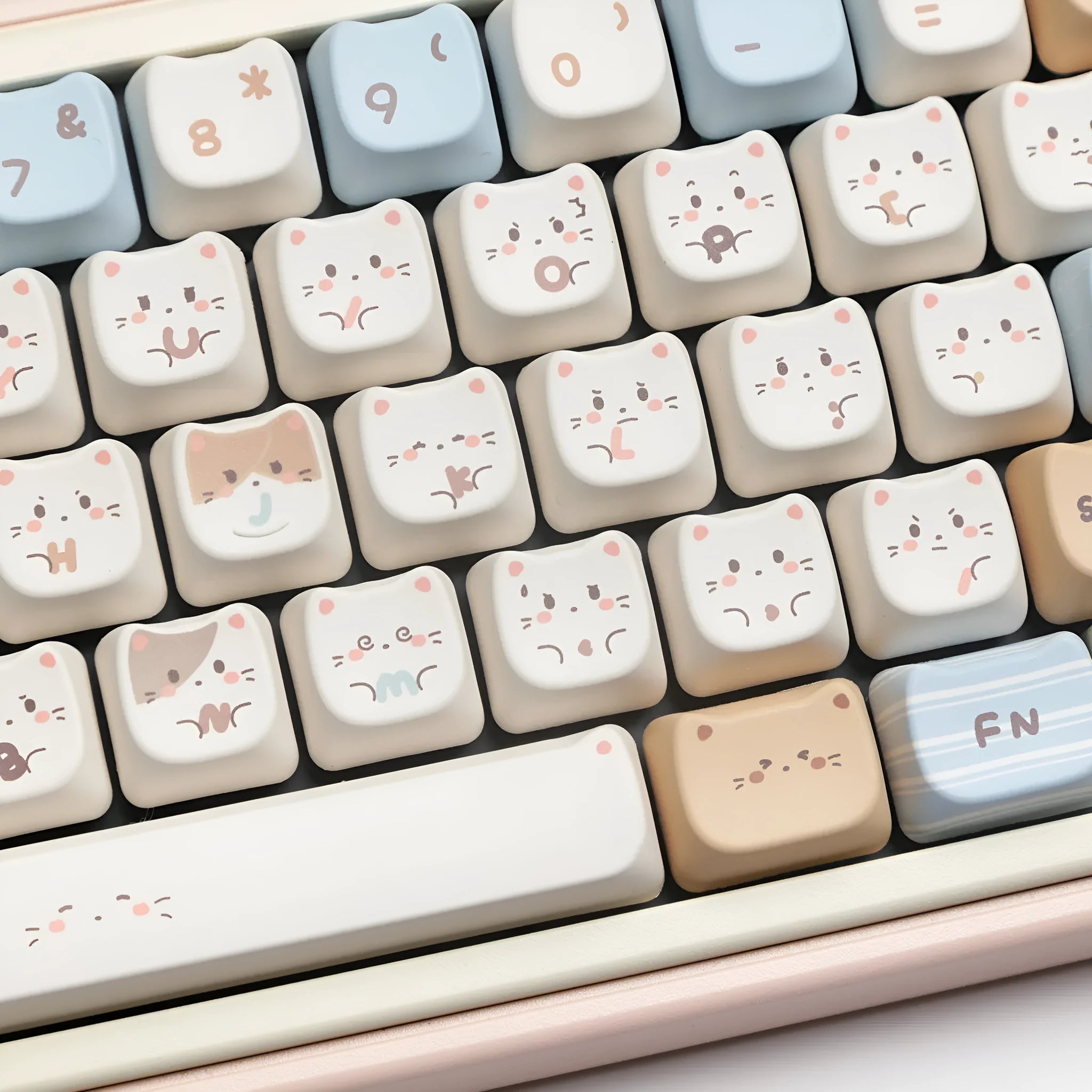 Sea Salt Cat PBT sublimation keycap full set with 7u space bar supplement for mechanical keyboards