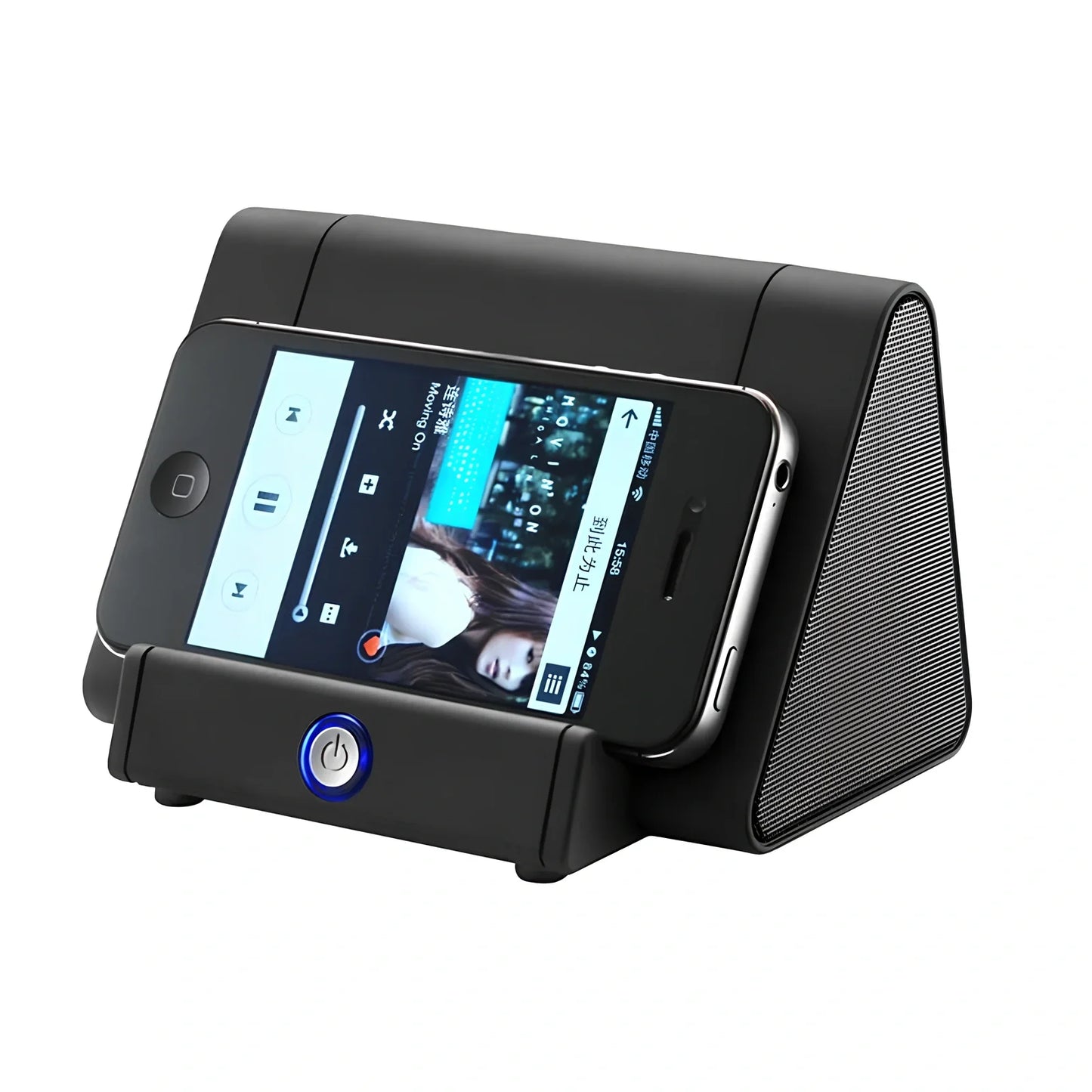 Compact black wireless Bluetooth speaker with micro-USB charging port and touch controls