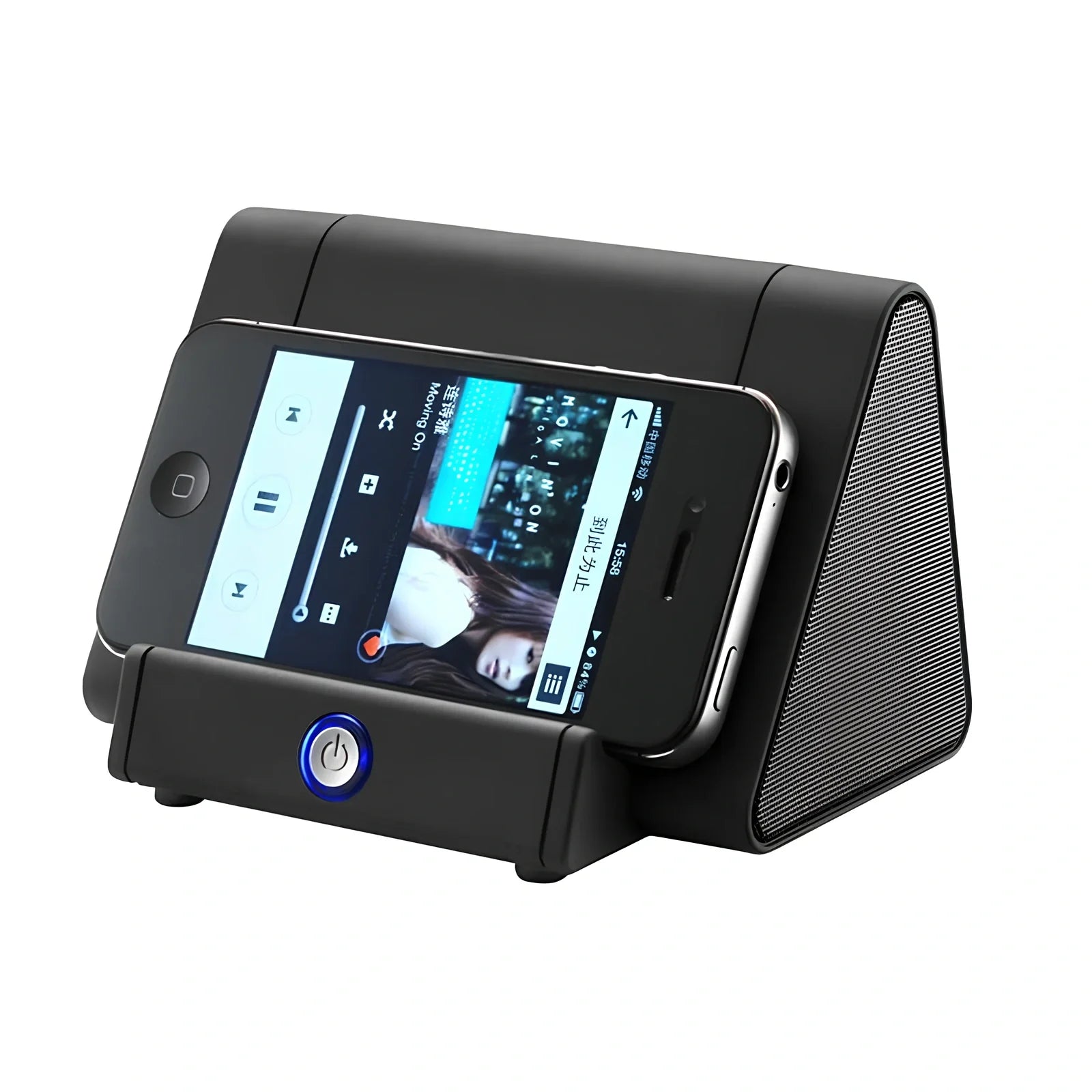 Compact black wireless Bluetooth speaker with micro-USB charging port and touch controls