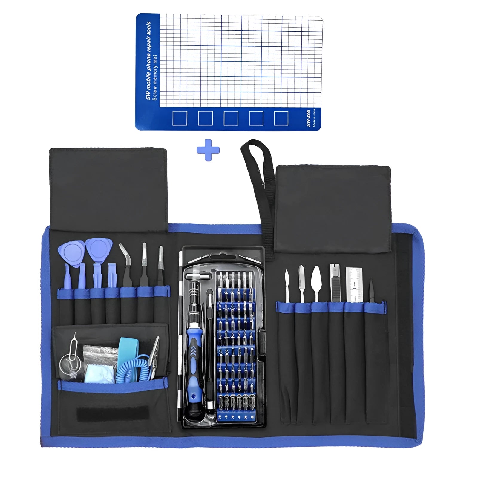 80-in-one multi-function screwdriver set with chrome vanadium steel bits, magnetic handle, and prying tools on a grey background