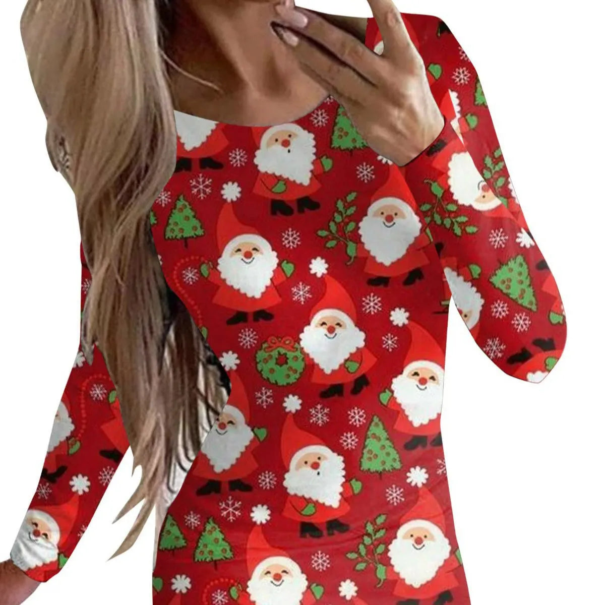 Women's Christmas printed dress with animal pattern and floral design in tight-fitting hip skirt style