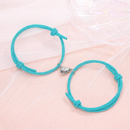 Simple Alloy Love Magnets Couple Bracelets in various colours with heart-shaped design
