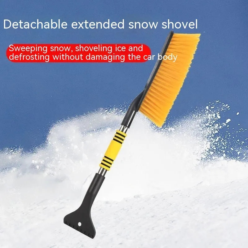 Winter car snow scraping brush with long handle for vehicle defrosting in blue and yellow colour options