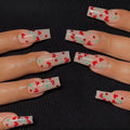 JP1601 French love pattern press-on nail stickers with red diamonds and small cherries