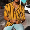Men's loose fit striped casual button shirt in polyester fabric with cardigan style