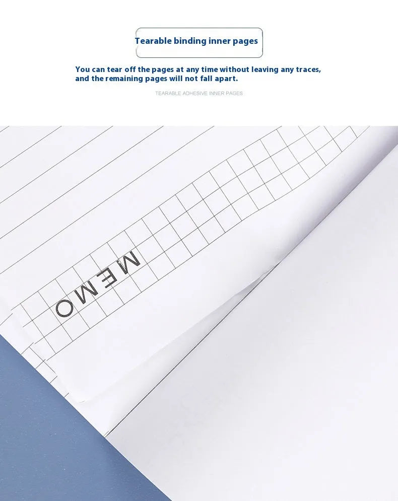A4 tearable meeting notebook with grid pages and adhesive binding