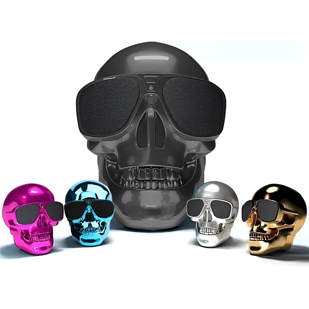 Limited edition skull-shaped wireless Bluetooth speaker in various colours with portable design