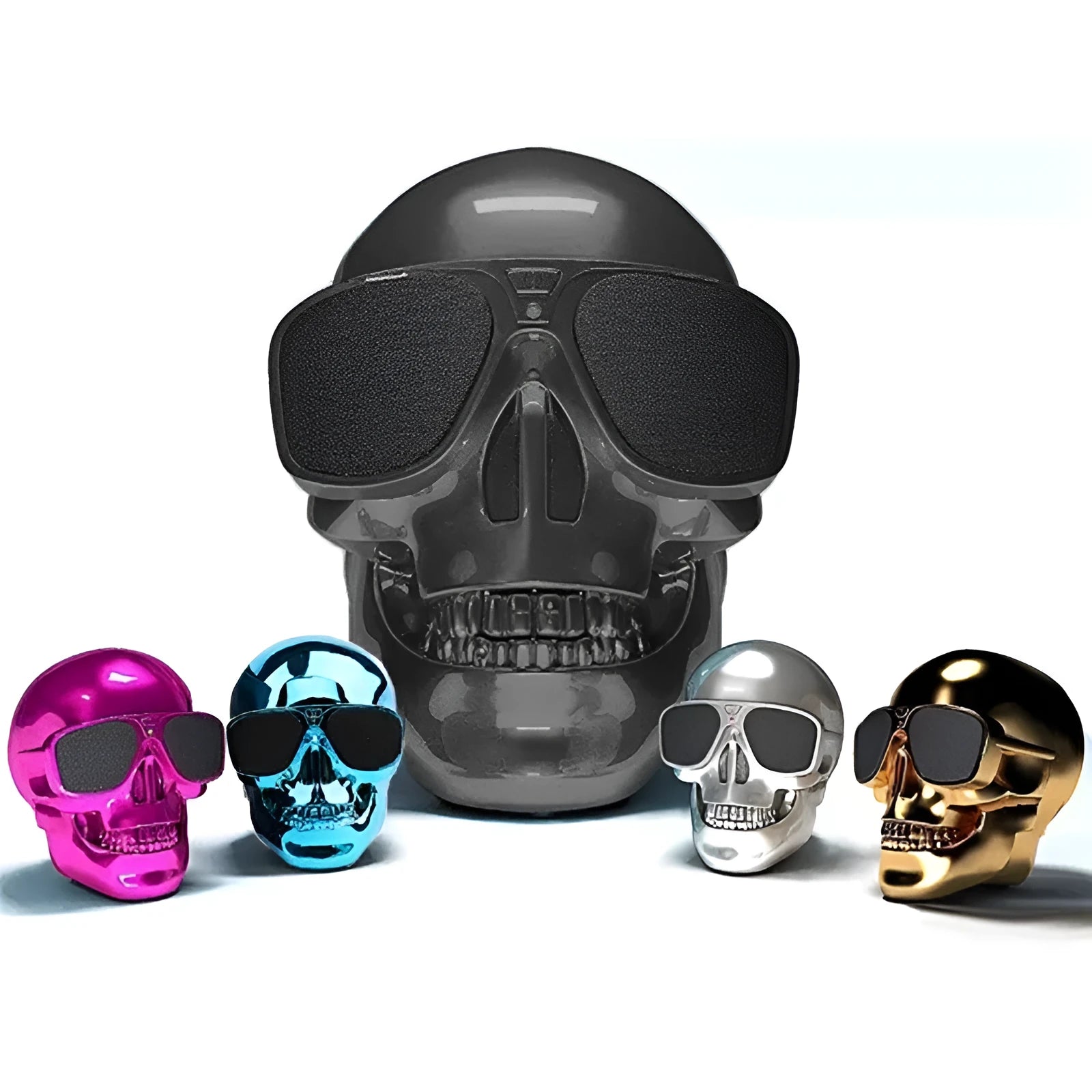 Limited edition skull-shaped wireless Bluetooth speaker in various colours with portable design