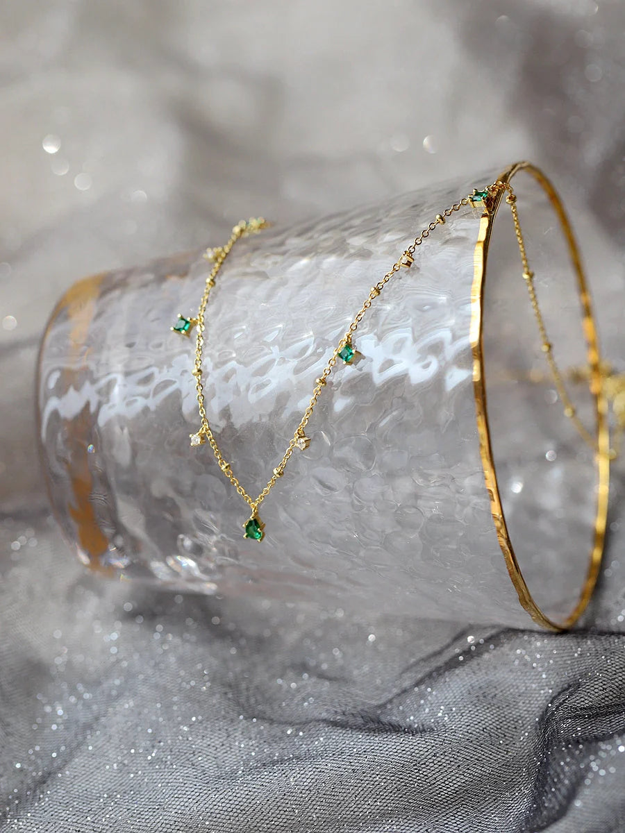 Generous water drop emerald zircon necklace with sterling silver chain, Korean style jewelry