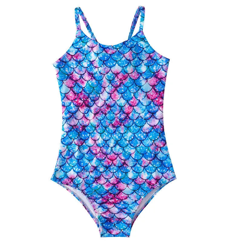 Girls' mermaid one-piece swimsuit in polyester fabric with high elasticity for swimming