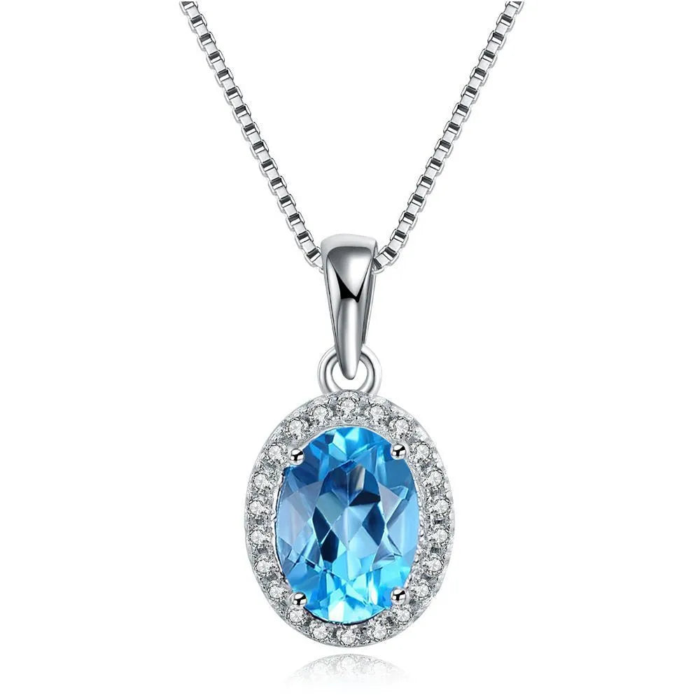 925 sterling silver geometric blue topaz jewellery set including earrings, ring, pendant and necklace
