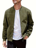 Men's plus size casual suede jacket in Army Green colour with a zipper front.