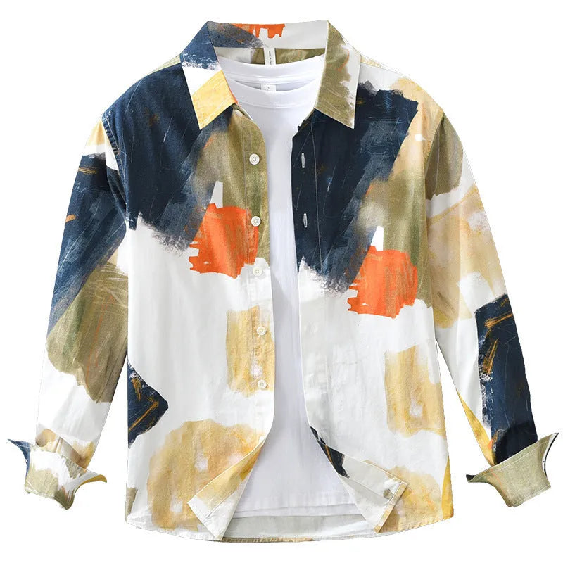Women's loose cotton cardigan top with printed colour design and long sleeves