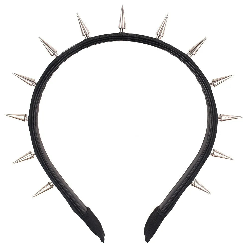 Metal punk rivet headband with tapered pointed nail details in black colour handmade unisex fashion OL style