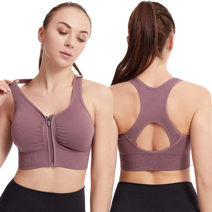Plus size shockproof sports bra in pink, black, navy blue, and bean paste for running and yoga