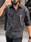 Men's black utility button-up shirt regular fit polyester daily wear