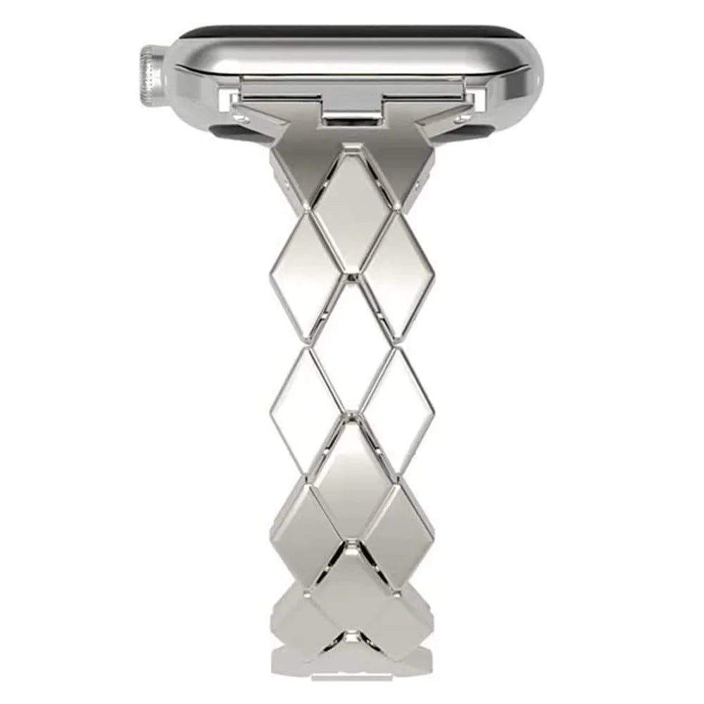 Silver metal chain strap for Apple Watch, with clasp, on white background, showing 38/40/41mm size option