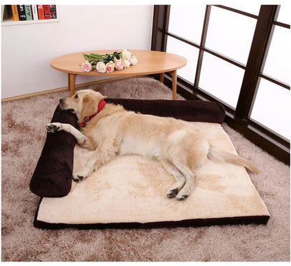 Corduroy Pet Sofa in various sizes and colors, featuring a non-slip base and high-density sponge padding