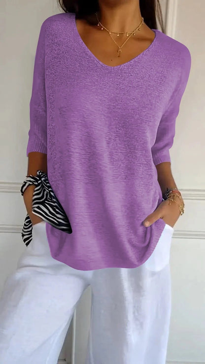 Women's Slimming V-neck Long Sleeve Sweater in various colours