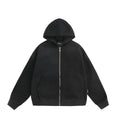 Cotton blend loose fit cardigan coat with a small bag on the back, shown in black.