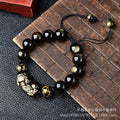 Hand-woven golden obsidian Pi Xiu bracelet with Chinese zodiac design