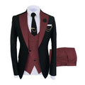 Men's slim fit three-piece cotton suit in a black-based colour for wedding or business wear.