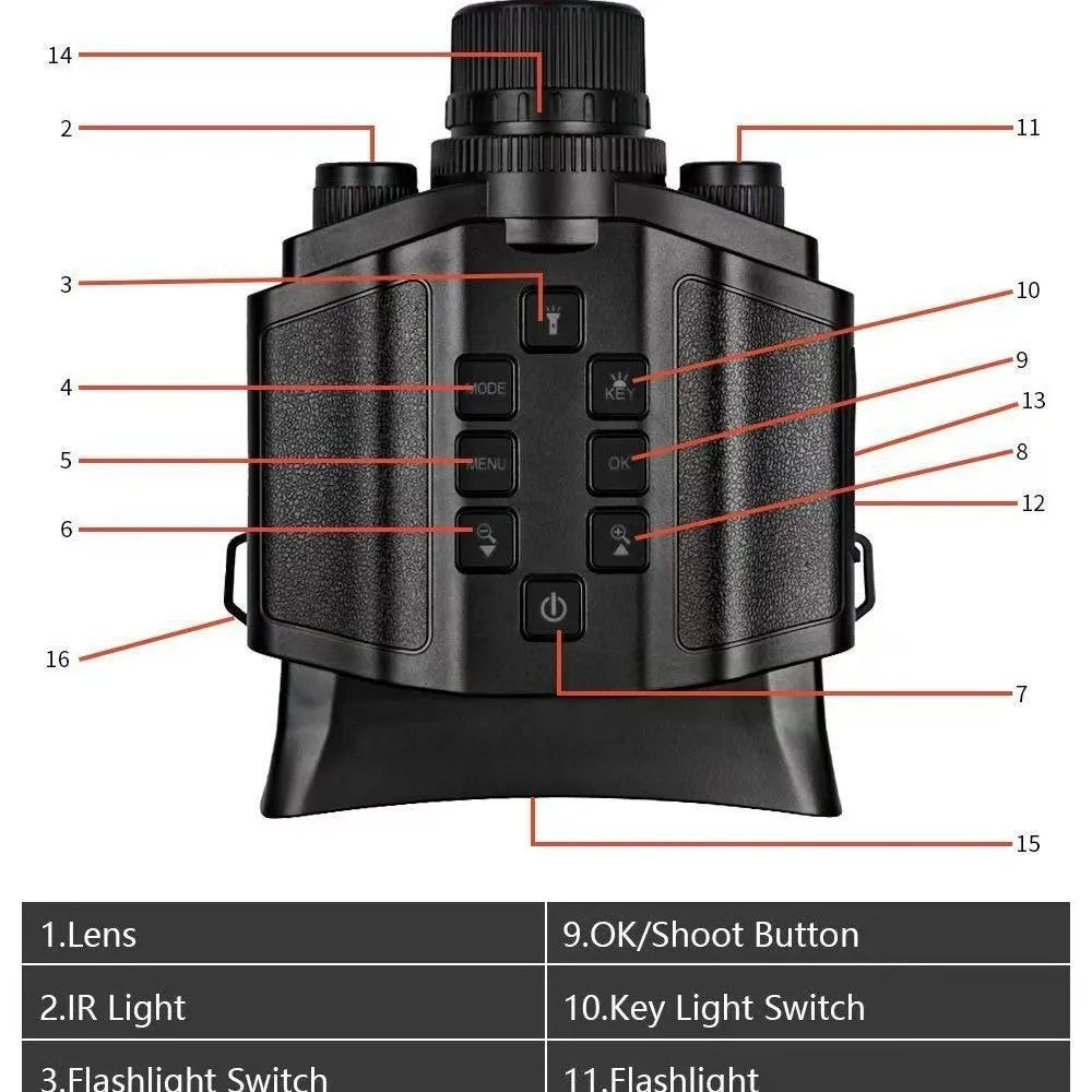 Z9 Standard infrared night vision binocular telescope with 8x magnification and 5K recording, black body