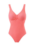 Women's one-piece belly cover swimsuit in polyester, sleeveless bikini style, available in multiple colours