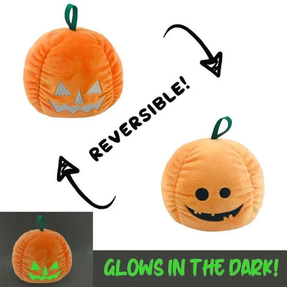 Reversible Halloween plush toy that can flip between a friendly ghost and playful pumpkin design