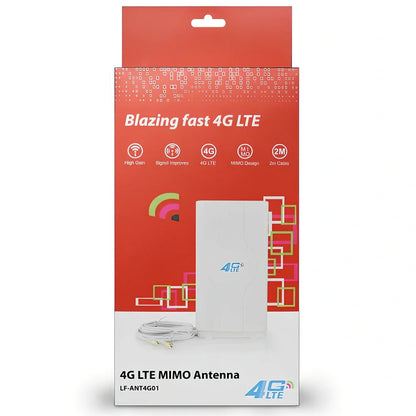 White B593B880 router antenna with 49 dB gain, 700-2700 MHz range, SMA/TS-9/CRC9 connectors for signal boost