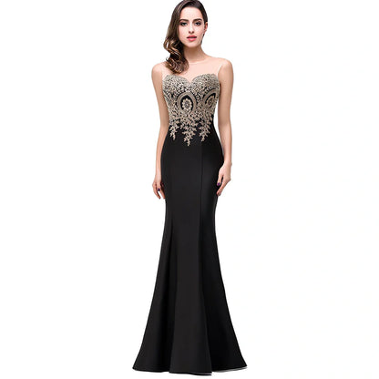 Women's black fishtail maxi dress with 20 cm hollow back applique and 100 cm length in size M