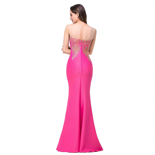 Women's black fishtail maxi dress with 20 cm hollow back applique and 100 cm length in size M