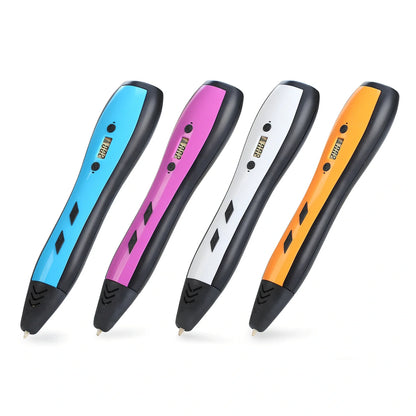 Blue children's 3D printing pen with LCD screen, 188x42x29mm size, 65g weight, 0.7mm nozzle for 1.75mm filaments