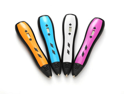 Blue children's 3D printing pen with LCD screen, 188x42x29mm size, 65g weight, 0.7mm nozzle for 1.75mm filaments