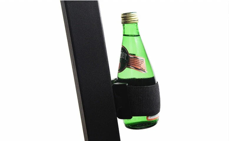 Adjustable magnetic water cup belt in black, blue, and green for fitness and outdoor use