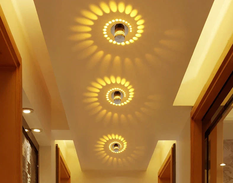 Vibrant LED spiral wall lights with color-changing effects, perfect for modern home decor and indoor lighting