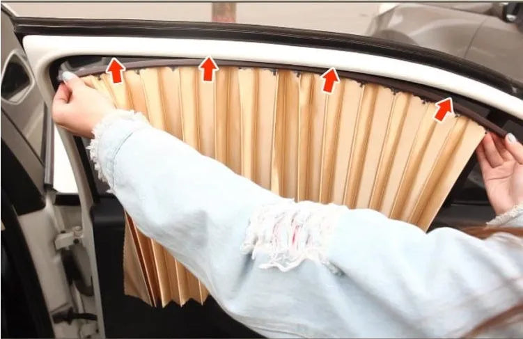 Magnetic car curtain sun shade in black for vehicle privacy and UV protection