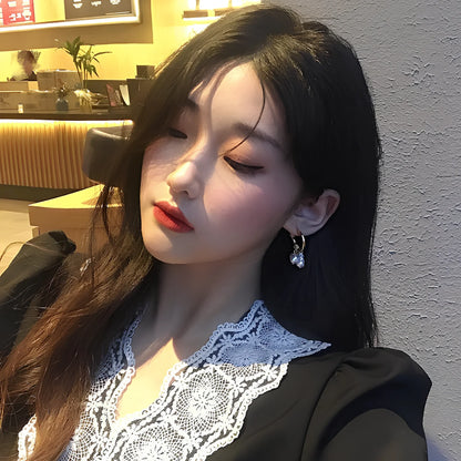 Women's gold pearl tassel earrings with geometric alloy design and electroplated finish, simple drop style for events