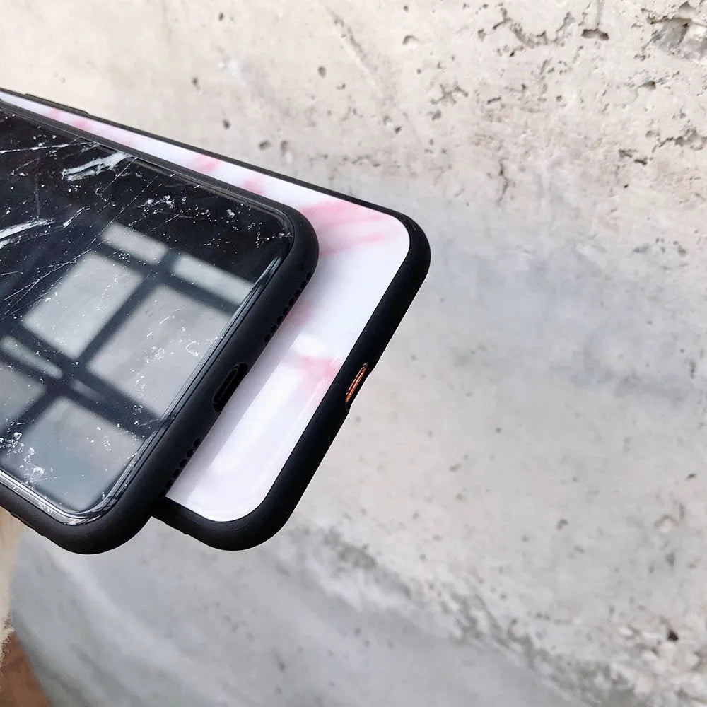 Marble glass phone case for iPhone with HD glossy mirror finish and soft TPU edge, beige colour