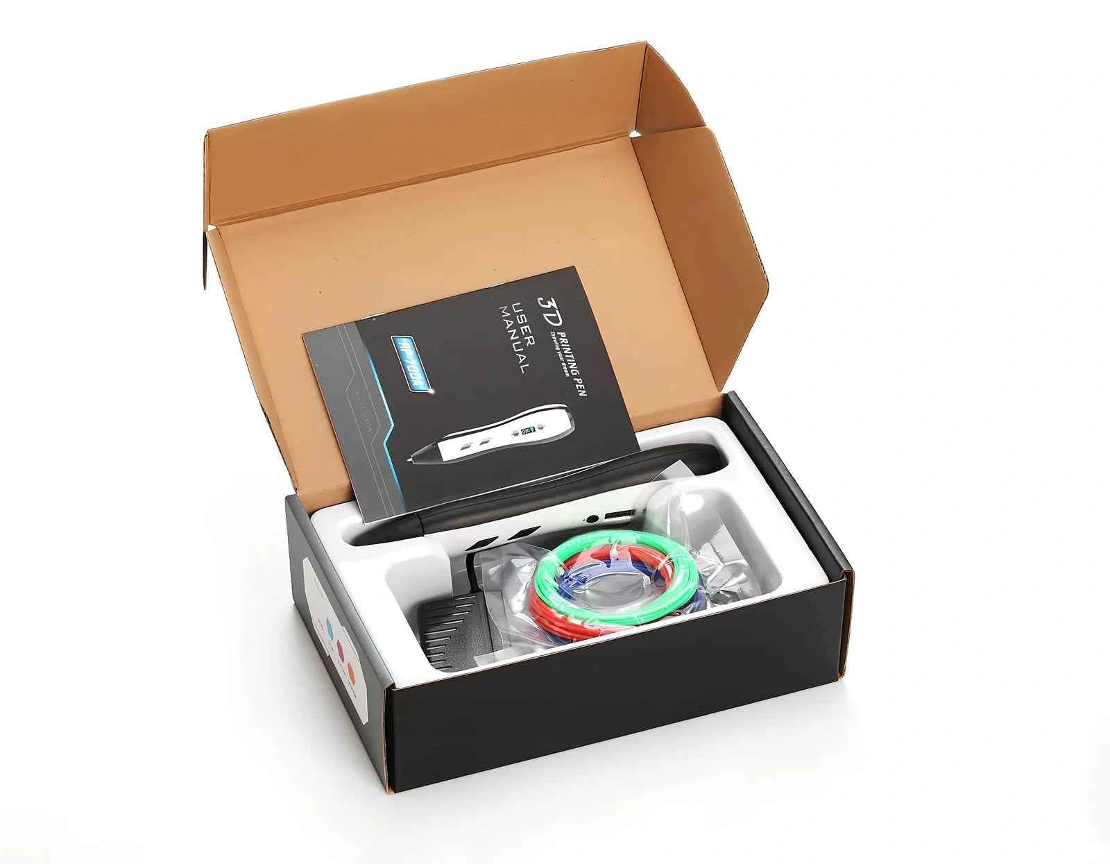 Blue children's 3D printing pen with LCD screen, 188x42x29mm size, 65g weight, 0.7mm nozzle for 1.75mm filaments